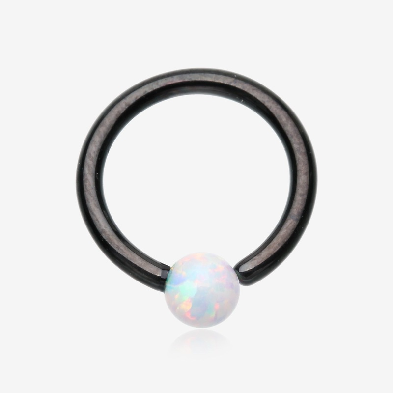 Blackline Fire Opal Basic Bendable Twist Hoop Ring 20 GA (0.8mm), 1/4″ (6mm), Gem: 2mm