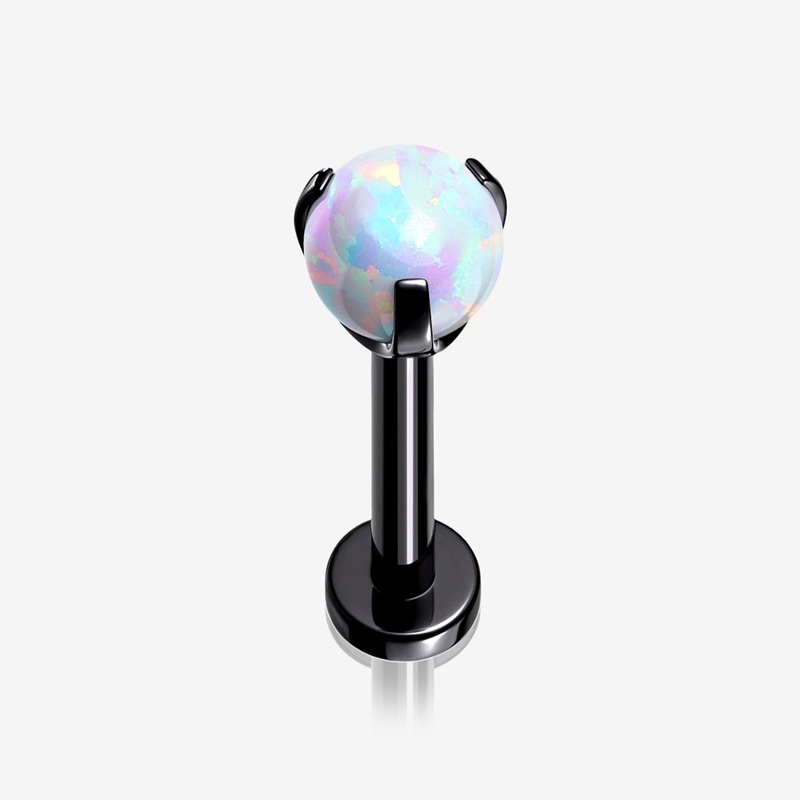 Blackline Fire Opal Claw Prong Set Sparkle Internally Threaded Labret