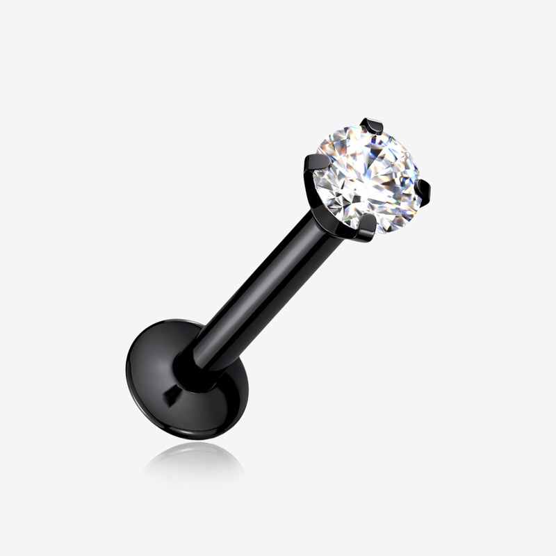 Blackline Prong Set Gem Top Threadless Push-In Steel Labret 20 GA (0.8mm), 1/4″ (6mm), Gem: 2mm