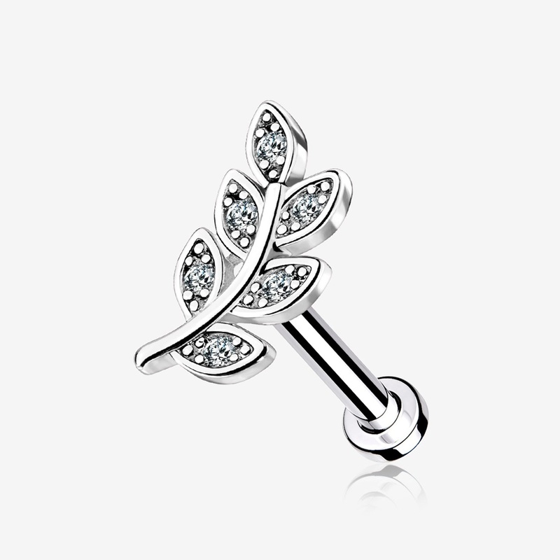 Dainty Leaflet Sparkle Interally Threaded Labret 16 GA (1.2mm), 1/4″ (6mm)