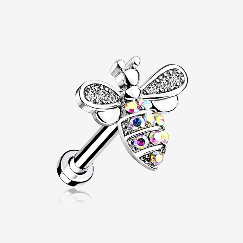 Glistening Honey Bee Sparkle Internally Threaded Labret 16 GA (1.2mm), 1/4″ (6mm)