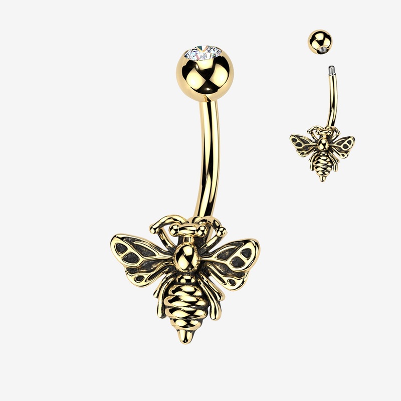 Golden Antique Queen Bee Belly Button Ring