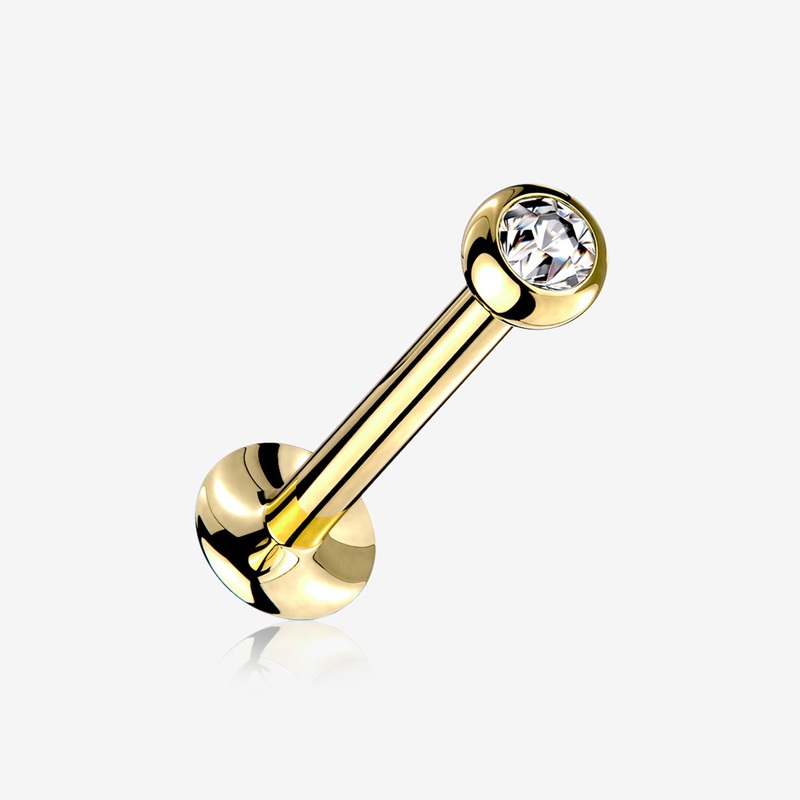 Golden Basic Gem Ball Top Threadless Push-In Steel Labret 20 GA (0.8mm), 1/4″ (6mm), Gem: 2mm