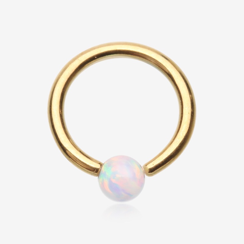 Golden Fire Opal Basic Bendable Twist Hoop Ring 20 GA (0.8mm), 1/4″ (6mm), Gem: 2mm