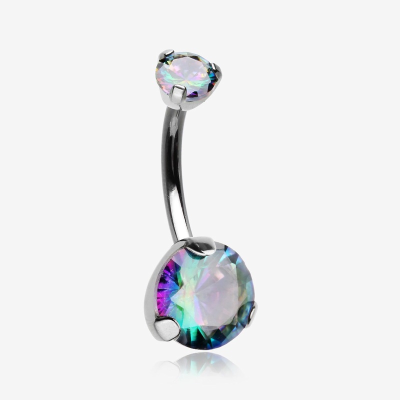 Implant Grade Titanium Internally Threaded Prong Set Belly Button Ring