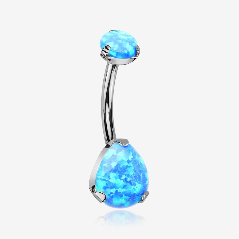 Implant Grade Titanium Internally Threaded Teardrop Opal Prong Belly Button Ring