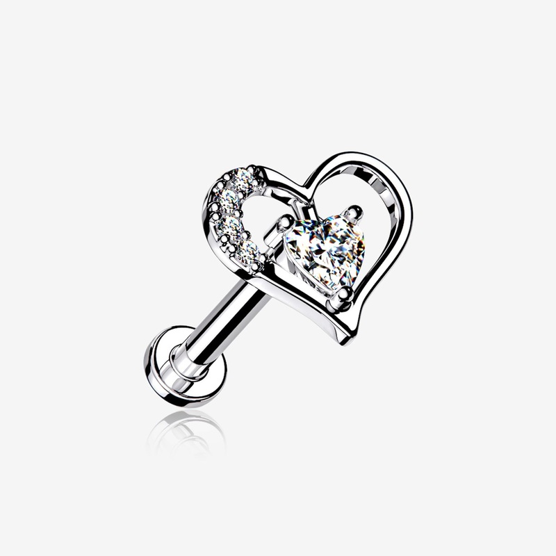 Journey Heart Solitaire Sparkle Internally Threaded Labret 16 GA (1.2mm), 1/4″ (6mm)