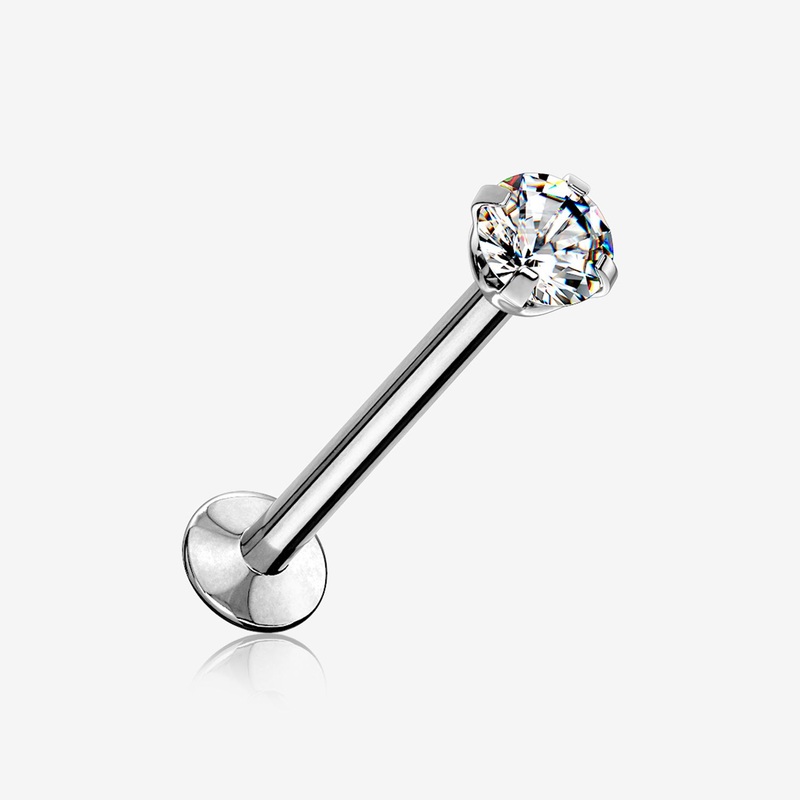 Prong Set Gem Top Threadless Push-In Steel Labret 20 GA (0.8mm), 1/4″ (6mm), Gem: 2mm
