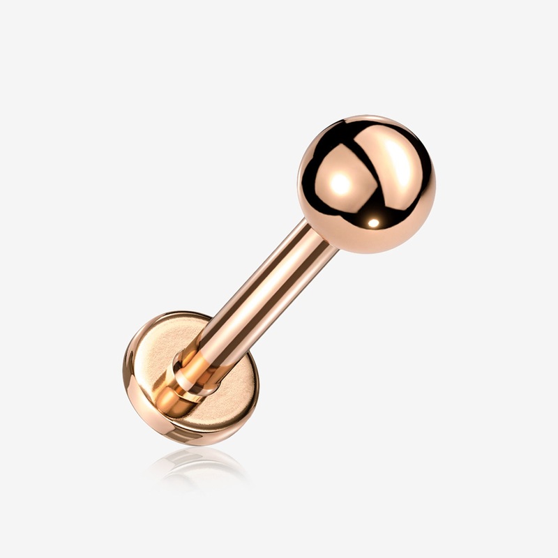Rose Gold Basic Ball Top Threadless Push-In Steel Labret 20 GA (0.8mm), 1/4″ (6mm), Ball: 2mm