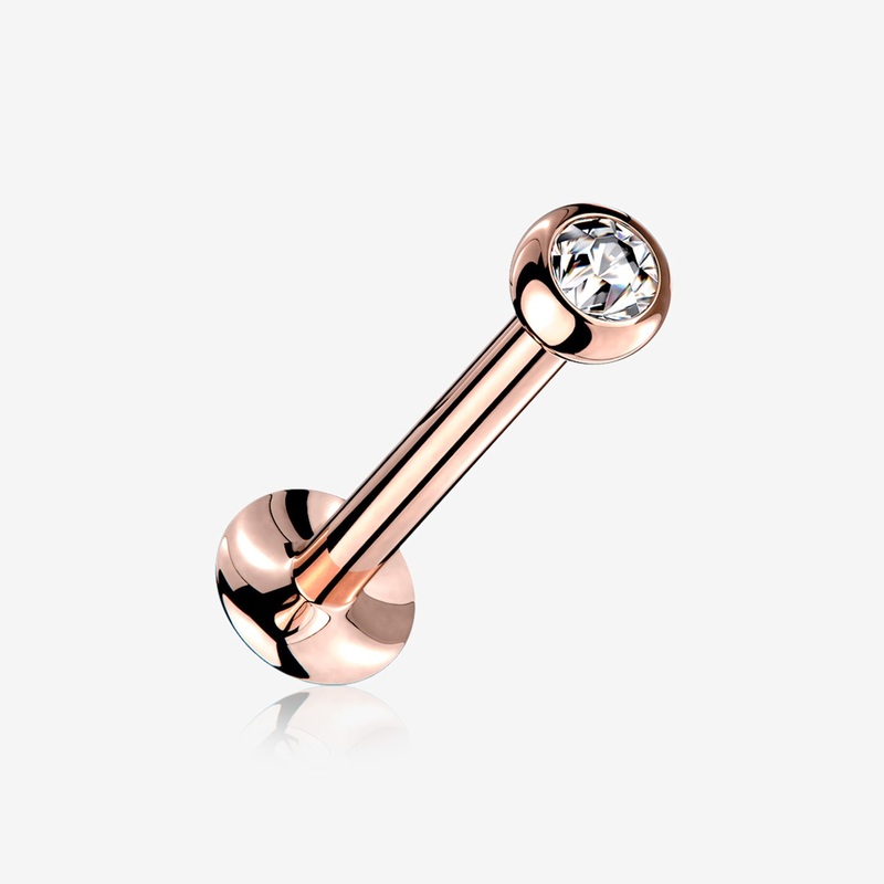 Rose Gold Basic Gem Ball Top Threadless Push-In Steel Labret 20 GA (0.8mm), 1/4″ (6mm), Gem: 2mm