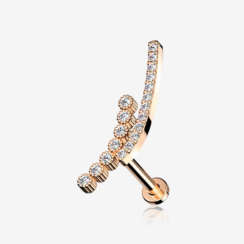 Rose Gold Curvature Sparkle Lined Internally Threaded Labret 16 GA (1.2mm), 1/4″ (6mm)