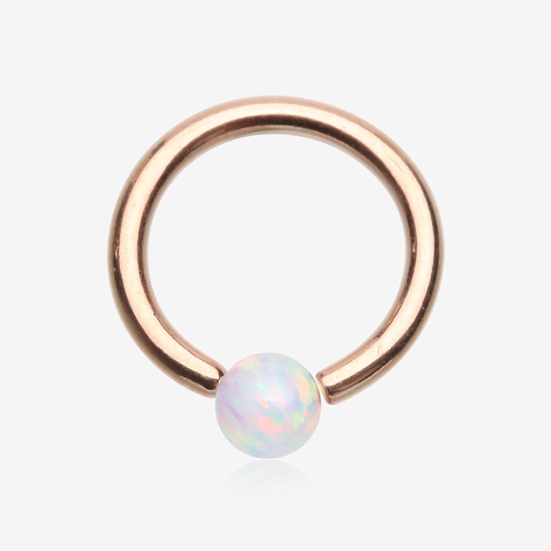 Rose Gold Fire Opal Basic Bendable Twist Hoop Ring 20 GA (0.8mm), 1/4″ (6mm), Gem: 2mm