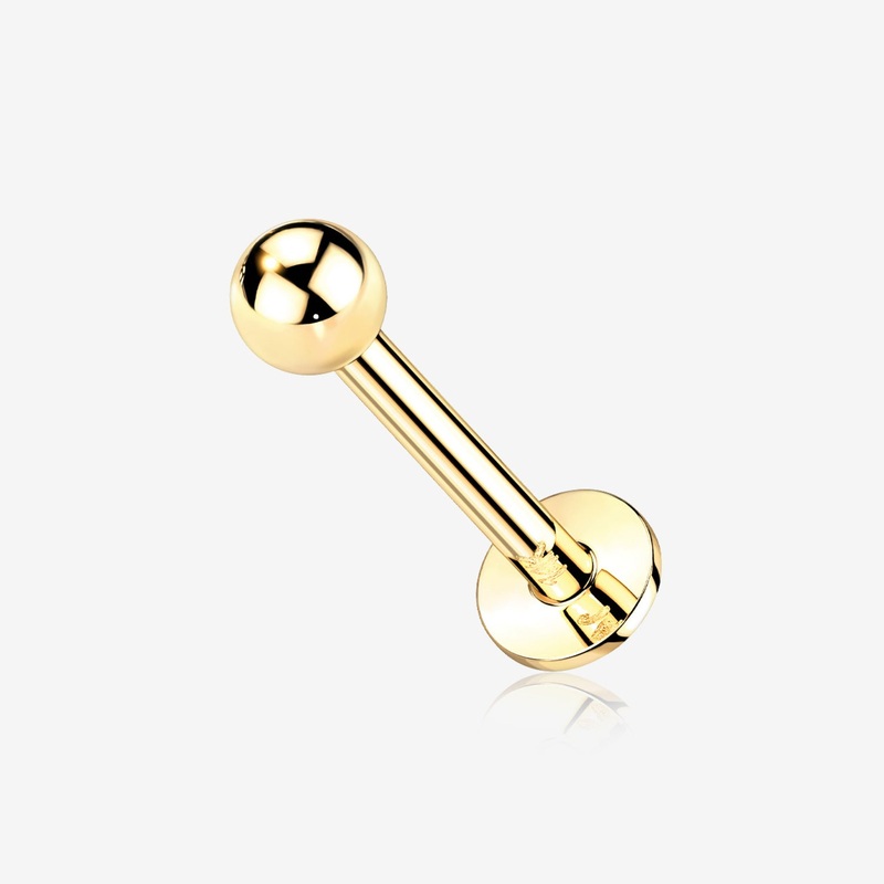 14 Karat Gold OneFit Threadless Ball Top Flat Back Stud Labret 18 GA (1mm), 1/4″ (6mm), Ball: 3mm