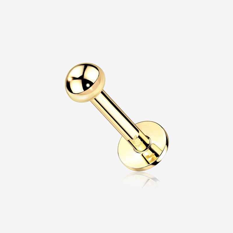 14 Karat Gold OneFit Threadless Dome Top Flat Back Stud Labret 16 GA (1.2mm), 1/4″ (6mm), Ball: 3mm