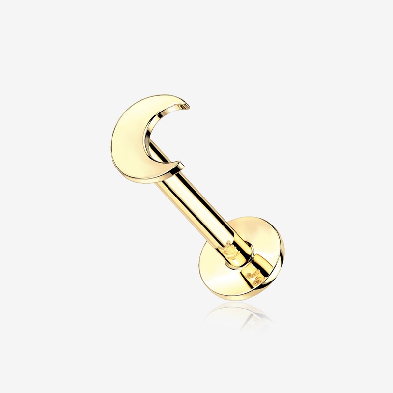 14 Karat Gold OneFit Threadless Flat Crescent Moon Top Flat Back Stud Labret 18 GA (1mm), 5/16″ (8mm), Top: 3mm