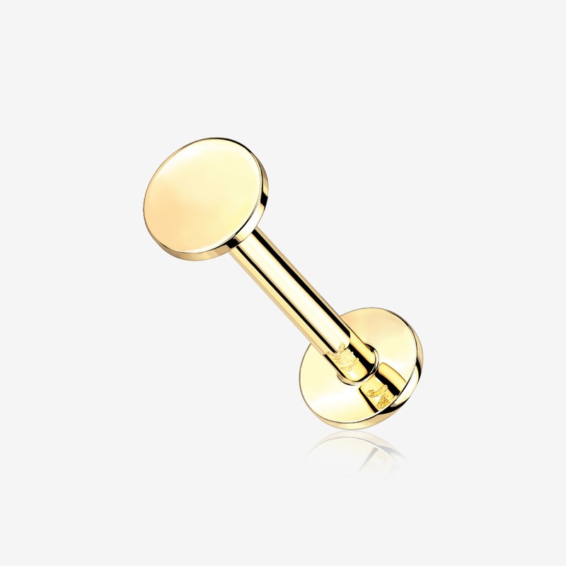 14 Karat Gold OneFit Threadless Flat Round Top Flat Back Stud Labret 18 GA (1mm), 5/16″ (8mm), Top: 3mm