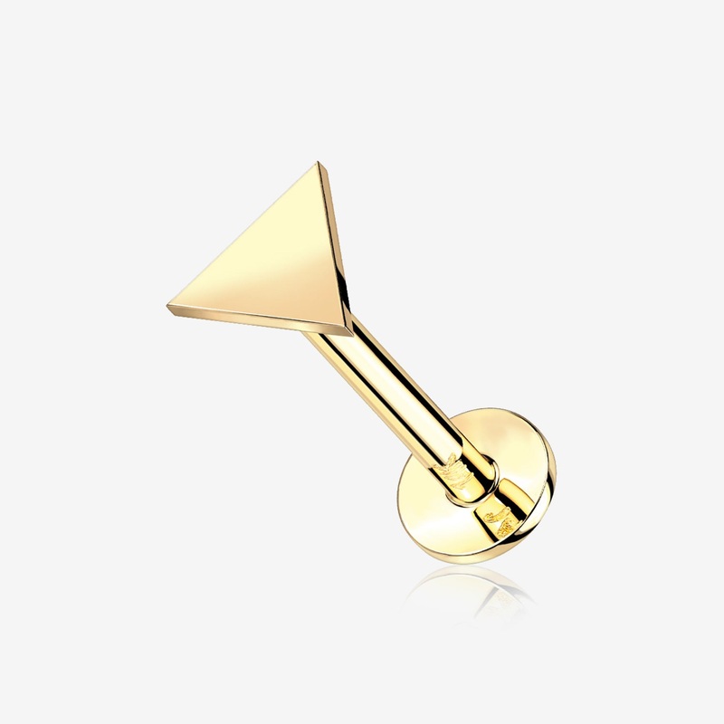 14 Karat Gold OneFit Threadless Flat Triangle Top Flat Back Stud Labret 18 GA (1mm), 5/16″ (8mm), Top: 3mm