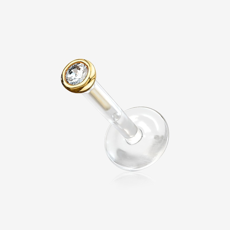 14 Karat Gold Push-In Gem Ball Top Bio-Flex Labret 16 GA (1.2mm), 1/4″ (6mm), Top: 2mm