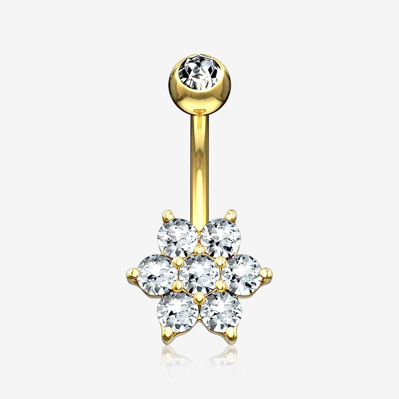 14 Karat Gold Spring Flower Sparkle Prong Set Belly Button Ring