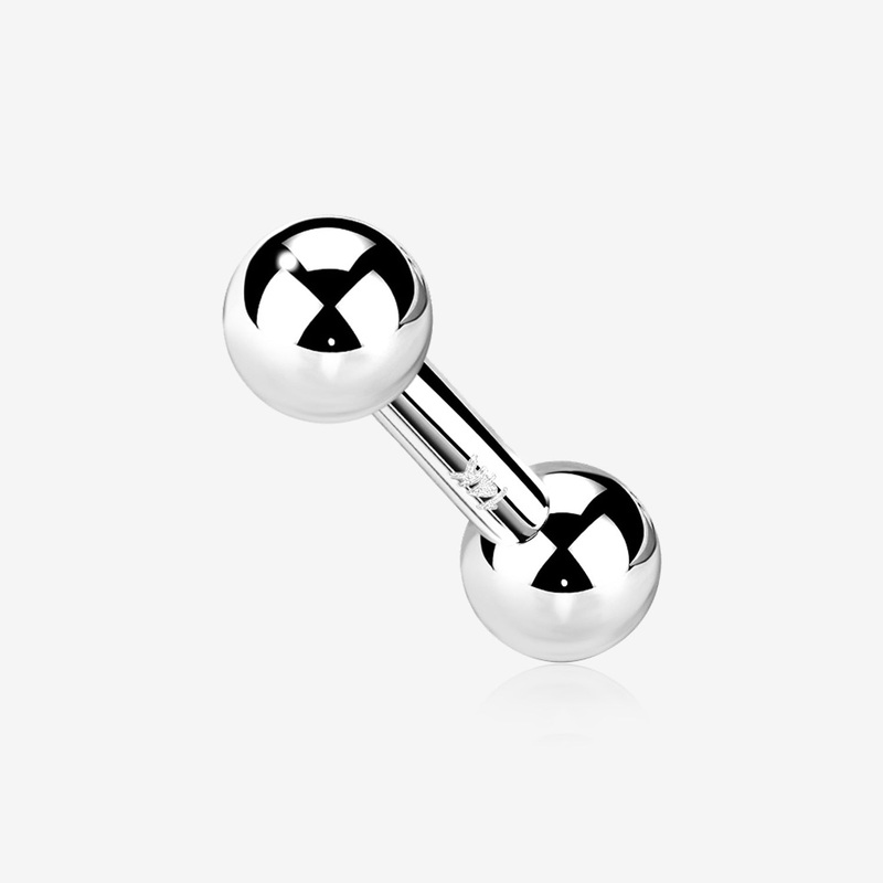 14 Karat White Gold OneFit Threadless Ball Top Barbell 18 GA (1mm), 1/4″ (6mm), Ball: 3mm