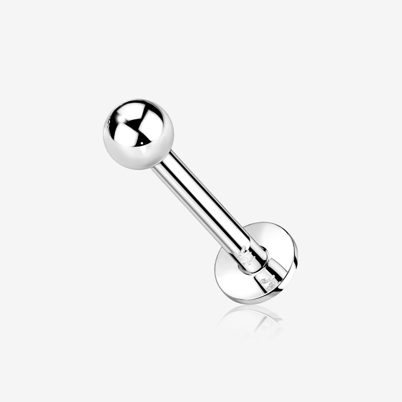 14 Karat White Gold OneFit Threadless Ball Top Flat Back Stud Labret 18 GA (1mm), 1/4″ (6mm), Ball: 3mm