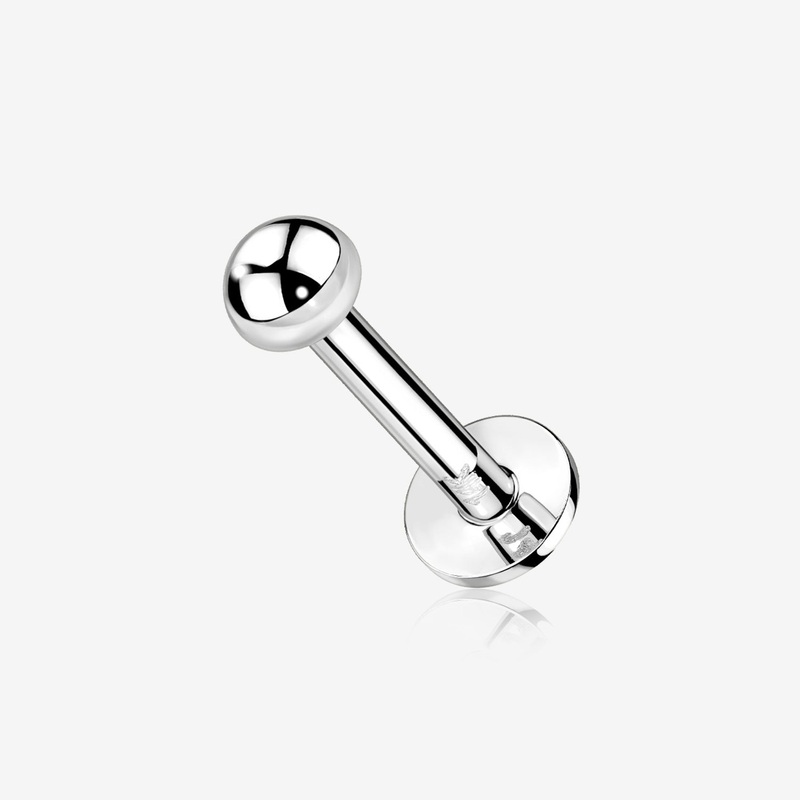 14 Karat White Gold OneFit Threadless Dome Top Flat Back Stud Labret 16 GA (1.2mm), 1/4″ (6mm), Top: 3mm