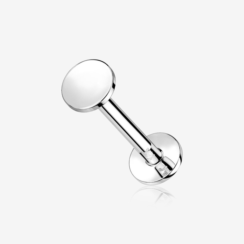 14 Karat White Gold OneFit Threadless Flat Round Top Flat Back Stud Labret 18 GA (1mm), 5/16″ (8mm), Top: 3mm