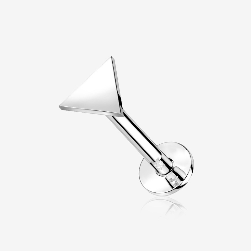 14 Karat White Gold OneFit Threadless Flat Triangle Top Flat Back Stud Labret 18 GA (1mm), 5/16″ (8mm), Top: 3mm