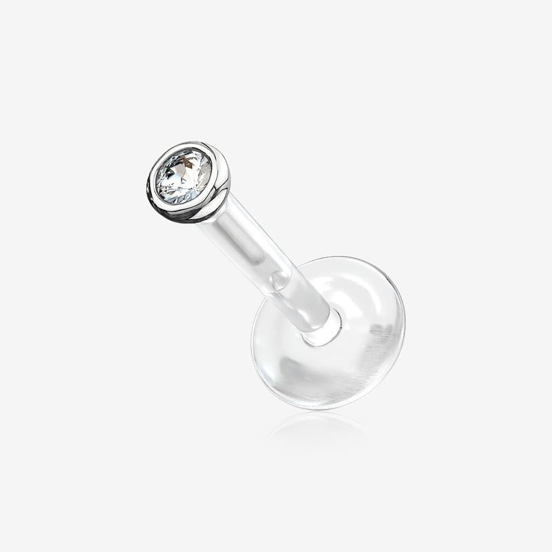 14 Karat White Gold Push-In Gem Ball Top Bio-Flex Labret 16 GA (1.2mm), 1/4″ (6mm), Top: 2mm