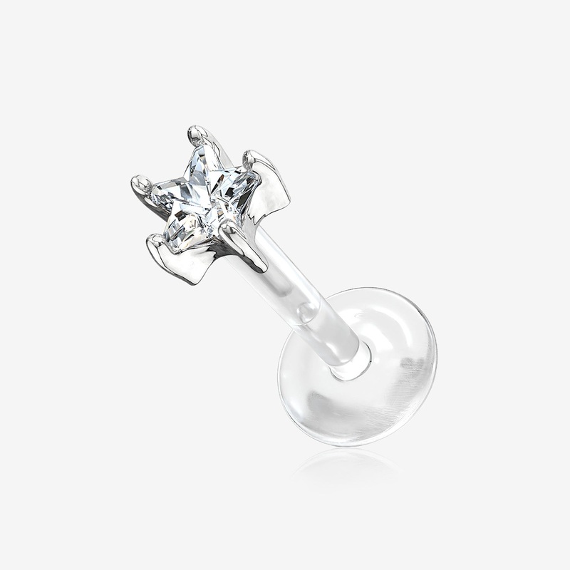 14 Karat White Gold Push-In Prong Set Star Gem Top Bio-Flex Labret