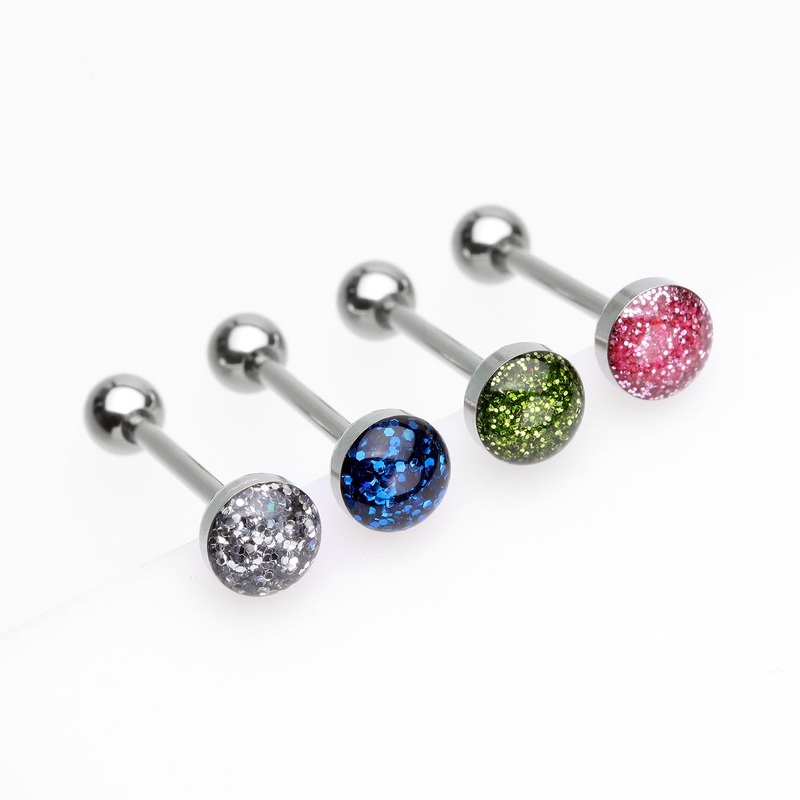 4 Pcs of Assorted Color Glitter Sparkle Top Steel Barbell Package