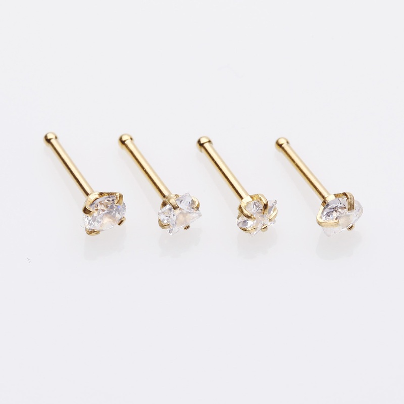 4 Pcs of Assorted Gemstone Prong Set Top Golden Nose Stud Ring Package