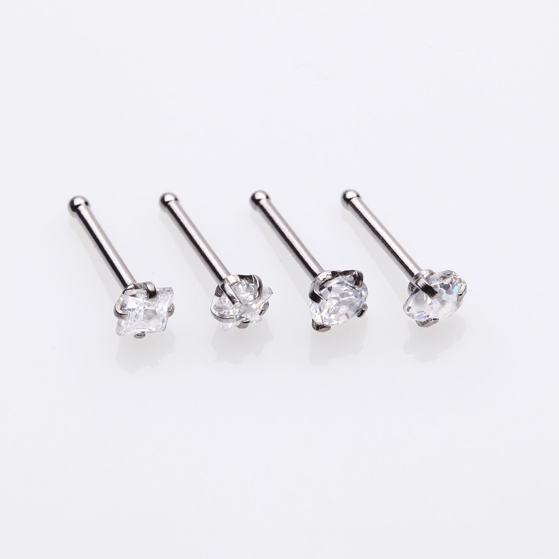 4 Pcs of Assorted Gemstone Prong Set Top Steel Nose Stud Ring Package
