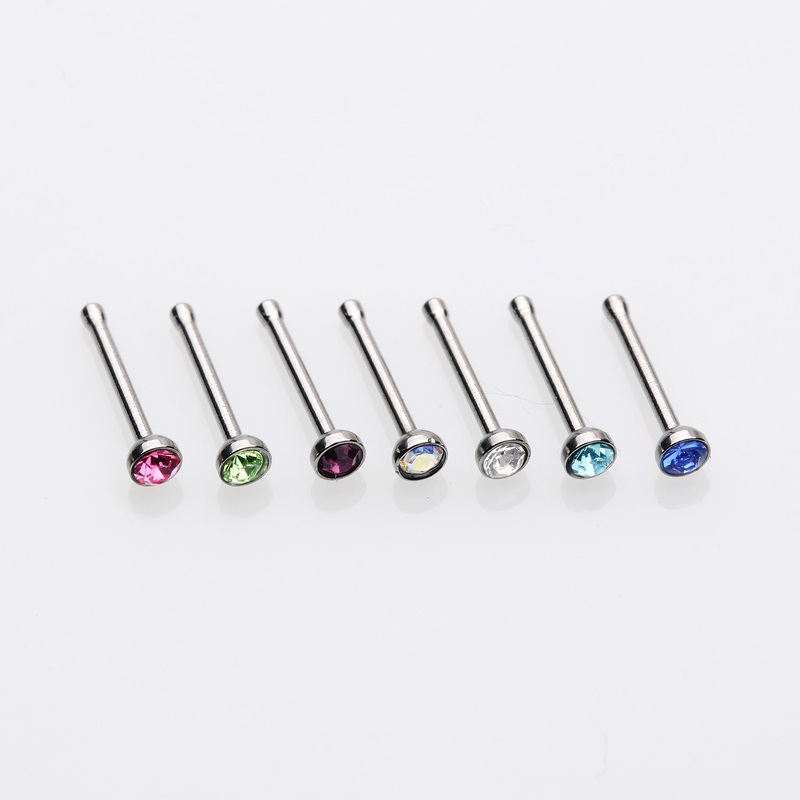 7 Pcs of Assorted Color Gemstone Steel Nose Stud Ring Package