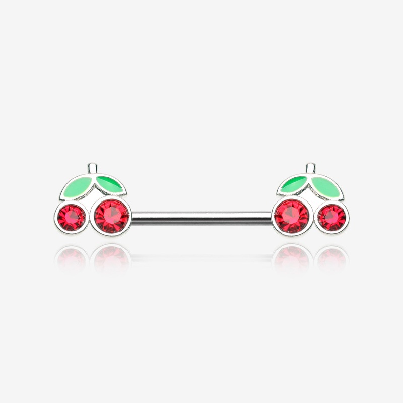 A Pair of Juicy Cute Cherry Sparkles Nipple Barbell 14 GA (1.6mm), 1/2″ (12mm)