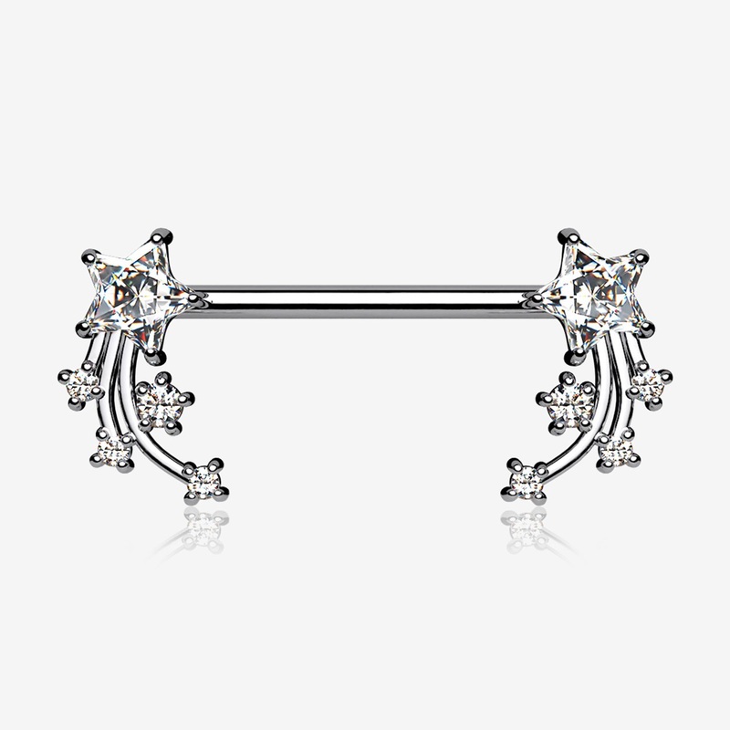 A Pair of Shooting Star Sparkles Nipple Barbell 14 GA (1.6mm), 1/2″ (12mm)