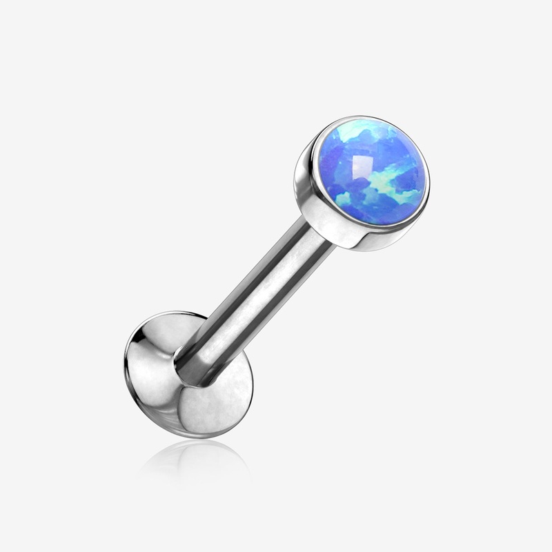 Fire Opal Bezel Set Top Threadless Push-In Steel Labret 20 GA (0.8mm), 1/4″ (6mm), Gem: 2mm