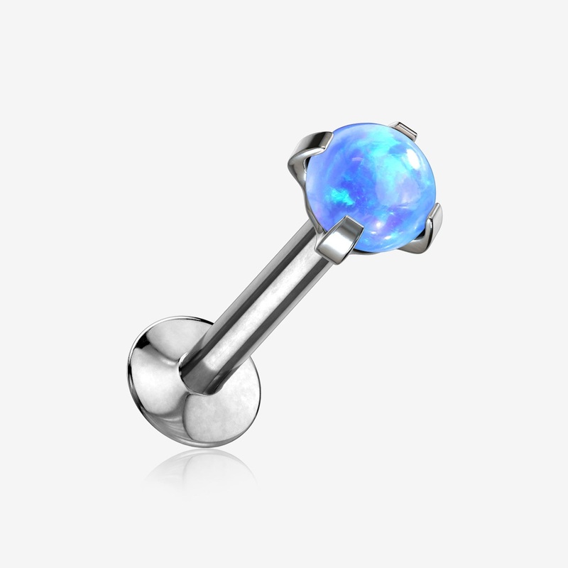 Fire Opal Prong Set Top Threadless Push-In Steel Labret 20 GA (0.8mm), 1/4″ (6mm), Gem: 2mm
