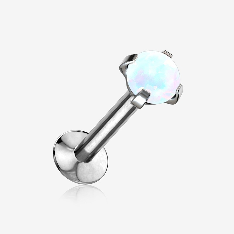 Fire Opal Prong Set Top Threadless Push-In Steel Labret 20 GA (0.8mm), 1/4″ (6mm), Gem: 3mm
