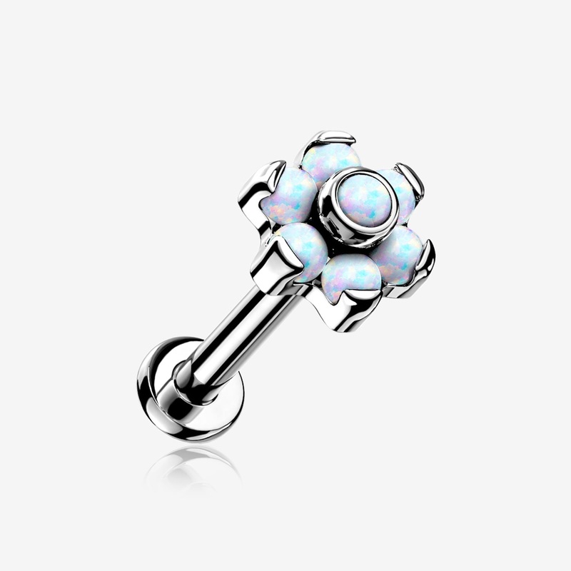 Implant Grade Titanium OneFit Threadless Brilliant Fire Opal Flower Top Flat Back Stud Labret
