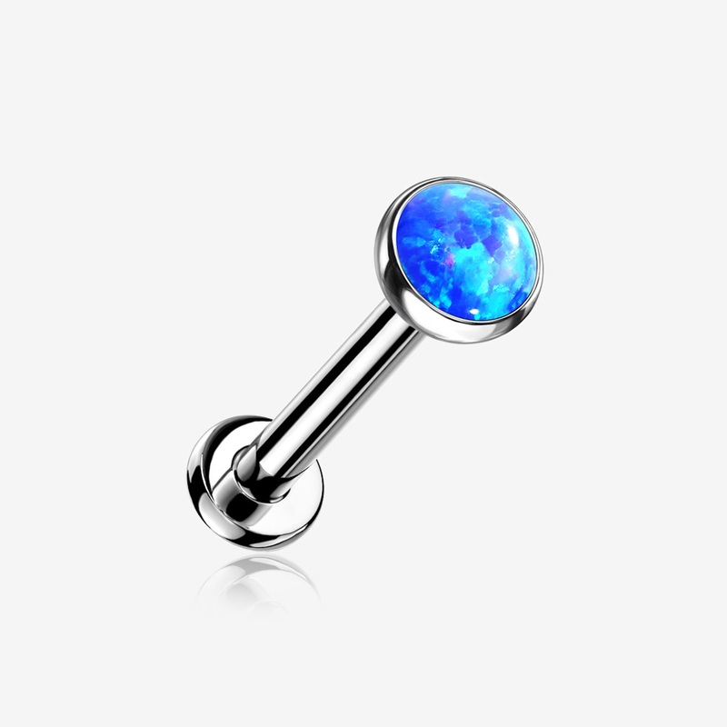 Implant Grade Titanium OneFit Threadless Fire Opal Bezel Set Top Flat Back Stud Labret