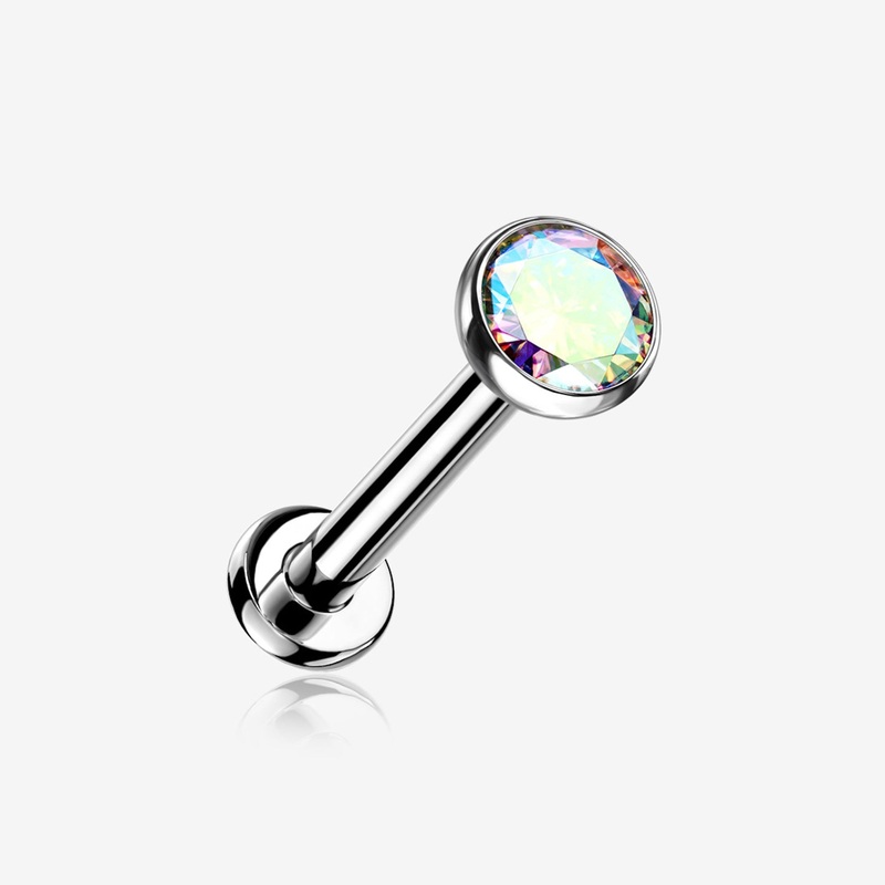 Implant Grade Titanium OneFit Threadless Gem Bezel Set Top Flat Back Stud Labret