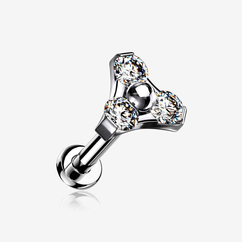 Implant Grade Titanium OneFit Threadless Trinity Gem Sparkle Top Flat Back Stud Labret