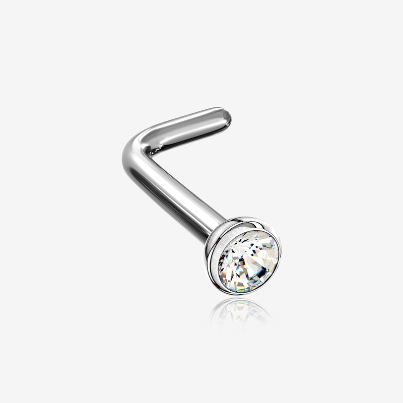 Implant Grade Titanium Press Fit Sparkle Gem Top L-Shaped Nose Ring 20 GA (0.8mm), 1/4″ (6mm), Gem: 1.5mm