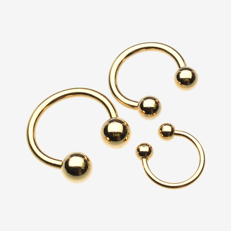 14 Karat Gold Ball End Horseshoe Circular Barbell 16 GA (1.2mm), 5/16″ (8mm), Ball: 3mm
