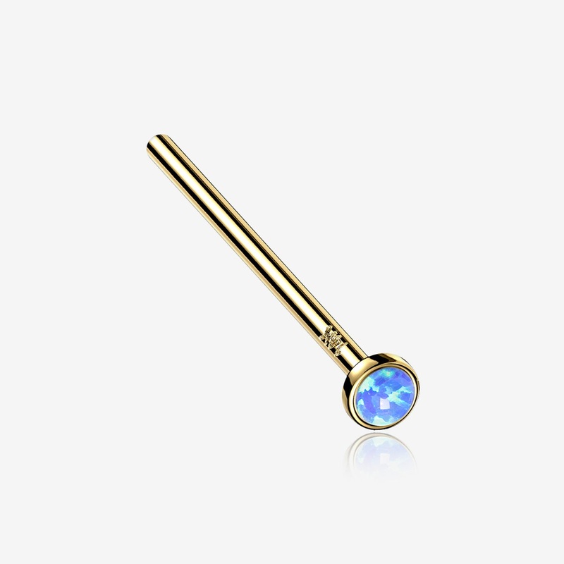 14 Karat Gold Bezel Set Fire Opal Fishtail Nose Ring 20 GA (0.8mm), 3/4″ (19mm), Top: 2.5mm