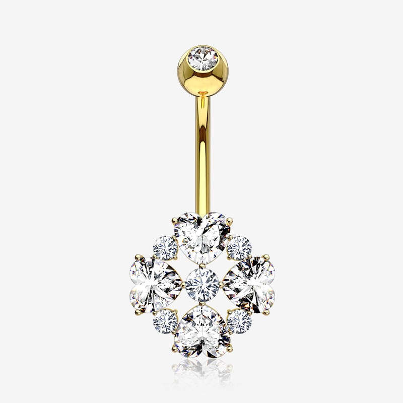 14 Karat Gold Brilliant Multi Heart Gem Sparkle Floral Belly Button Ring