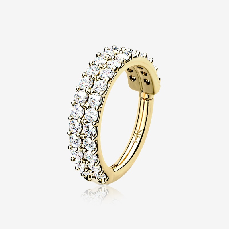 14 Karat Gold Brilliant Sparkle Double Lined Gems Seamless Clicker Hoop Ring 16 GA (1.2mm), 5/16″ (8mm)