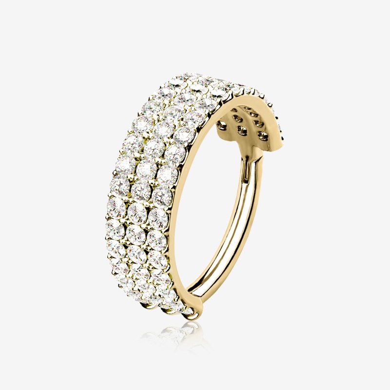 14 Karat Gold Brilliant Sparkle Triple Lined Gems Seamless Clicker Hoop Ring 16 GA (1.2mm), 5/16″ (8mm)