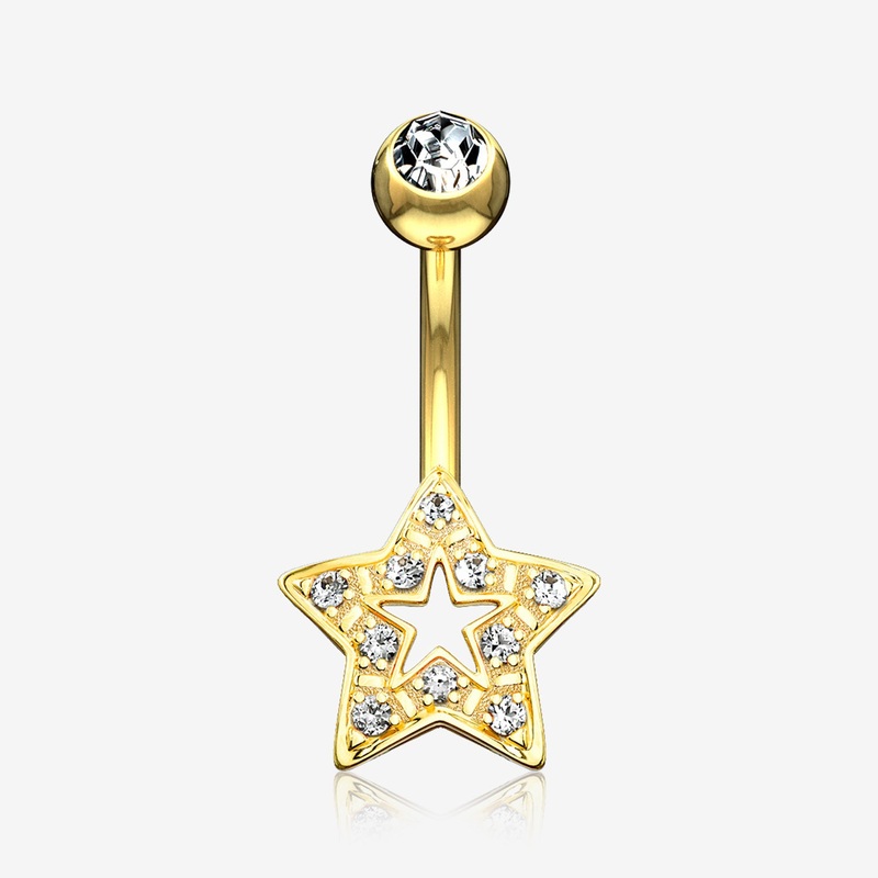 14 Karat Gold Charming Star Sparkle Belly Button Ring